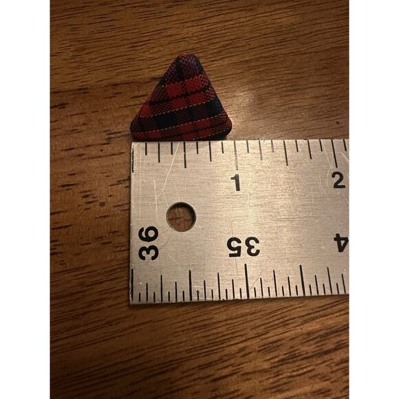 Vintage Plaid Cloth Triangle Earrings Red Navy Gold Xmas Holiday Academia Retro - Picture 3 of 3